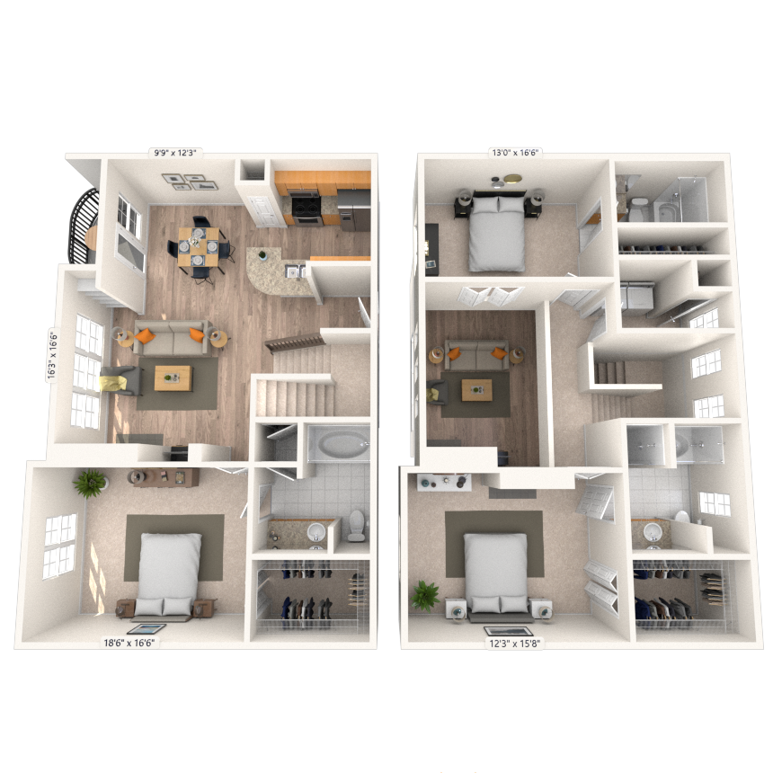 Floor plan for 3 beds, 3 baths, 1655 sqft